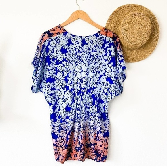 Cabi Loose Blue Floral Kimono Tie Front Blouse S Small - Picture 6 of 7